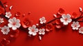 Geometric Fantasy Flowers - Abstract 3D Render on Valentines Day Red Background