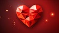 Geometric Fantasy Heart Abstract 3D Render on Red Background Bokeh with Copy Space