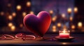 Geometric Fantasy Heart - Abstract 3D Render Valentines Day Red Background with Bokeh