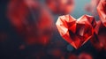 Geometric Fantasy Heart - Abstract 3D Render Valentines Day Red Background with Bokeh