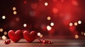 Geometric Fantasy Heart - 3D Render on Red Background with Bokeh for Valentines Day