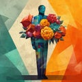 Geometric Figure with Colorful Bouquet