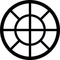 Geometric figure depicting a circle divided into eight equal segments by intersecting lines at the center, embodying