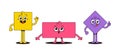 Geometric Figures Cartoon Characters. Set Of Square, Rectangular and Rhombus Shapes For Educational Purposes