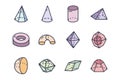 Geometric figures color vector doodle simple icon set