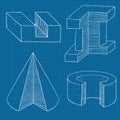 Geometric figures. Hand drawn sketch on blueprint background Royalty Free Stock Photo