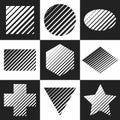 Geometric figures with slanting lines variable width. Set of vector elements.