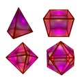 Geometric figures tetrahedron, hexahedron, octahedron, icosahedron. Platonic solids. 3d illustration