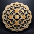 Geometric Floral Carved Wood Ornament On Black Background