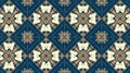 Geometric floral pattern with blue and beige ornamental shapes in seamless tile design Royalty Free Stock Photo