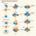 Geometric flowchart composed of interconnected cubes in orange and blue, with Royalty Free Stock Photo