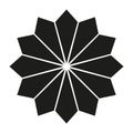 Geometric flower shape. Abstract star element. Twelve petals Vector. Mandala style design. Royalty Free Stock Photo
