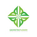 Geometric flower - vector logo template concept illustration. Green leaves creative sign. Organic product symbol. Abstract cross. Royalty Free Stock Photo