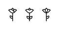 Geometric flowers shapes icon set. Minimalist flower symbols. Black outline. Vector illustration, flat design Royalty Free Stock Photo