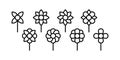 Geometric flowers shapes icon set. Minimalist flower symbols. Black outline. Vector illustration, flat design Royalty Free Stock Photo