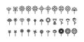 Geometric flowers shapes icon set. Minimalist flower symbols. Plant with stem. Black outline. Vector illustration, flat design Royalty Free Stock Photo