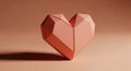 Geometric folded paper heart isolated on warm background subtle romantic Royalty Free Stock Photo