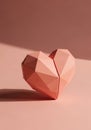 Geometric folded paper heart isolated on warm background subtle romantic Royalty Free Stock Photo