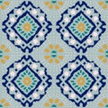 Geometric folk seamless vector pattern with ikat ethnic print of striped ornament