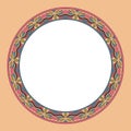 Geometric folklore ornament. Circular frame in vintage style.