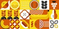 Geometric food. Abstract minimalistic organic food banner with brutalistic shapes and simple forms. Vector illustration