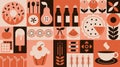 Geometric food pattern. Minimal bakery sweet dessert fruit simple shape, restaurant menu concept. Vector abstract banner
