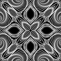 Geometric fractals black and white vector seamless pattern. Abstract fractal lines greek background. Repeat geometrical