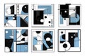 Geometric frames abstract compositions. Lines circles with square conceptual borders and linear structured patterns Royalty Free Stock Photo