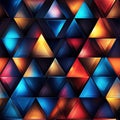 Geometric futuristic seamless pattern with multicolored triangle shapes on dark black background