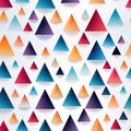 Geometric futuristic seamless pattern with multicolored triangle shapes on white background