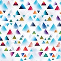 Geometric futuristic seamless pattern with multicolored triangle shapes on white background