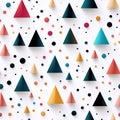 Geometric futuristic seamless pattern with multicolored triangle shapes on white background