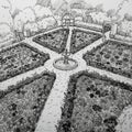 Geometric Garden Design Plan: Black And White Aerial View Royalty Free Stock Photo