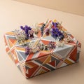 Geometric Gift Box with Purple Flowers Royalty Free Stock Photo