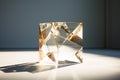Geometric Glass Sculpture: Abstract Shadows on Minimalist Backdrop