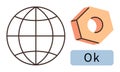 Geometric Globe Wireframe with Hex Nut and Ok Text Element Royalty Free Stock Photo