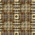 Geometric gold 3d seamless pattern. Modern ornamental plaid background. Vector repeat textured backdrop. Geometry tartan checkered Royalty Free Stock Photo