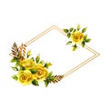 Geometric gold frame with a bouquet of watercolor yellow roses