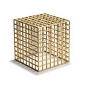 Geometric Golden Cube Structure with Grid Pattern on White Background metal Royalty Free Stock Photo
