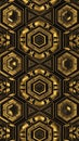 Geometric golden hexagonal pattern with sharp angles and metallic sheen against a dark background creating a modern abstract Royalty Free Stock Photo