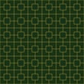 Geometric golden ornament grid on green background. Seamless fine abstract pattern, wrapping paper