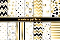 Geometric golden seamless pattern set. Stripes, polka dot, diagonal strokes, chevron universal basic background vector Royalty Free Stock Photo