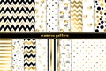 Geometric golden seamless pattern set. Stripes, polka dot, diagonal strokes, chevron universal basic background. Royalty Free Stock Photo