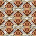 Geometric greek 3d seamless pattern. Digital mosaic ornamental background. Repeat squares backdrop. Tribal ethnic style abstract Royalty Free Stock Photo