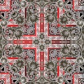 Geometric greek ethnic style vector seamless pattern. Floral ornamental black white red tribal background. Abstract Royalty Free Stock Photo