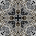 Geometric greek ethnic style vector seamless pattern. Floral ornamental black and white tribal background. Abstract Royalty Free Stock Photo