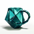 Geometric Green Teacup With Cubist Faceting - Frank Gehry Style