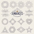 Geometric hand drawn sunburst, sun beams in different forms.