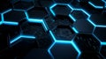 Geometric Harmony: Abstract Pattern of Black and Blue Hexagons, an Elegant Visual Balance...Background with Black and Blue