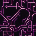 A geometric heart maze, where hearts are interconnected with thin glowing lines in neon colors,